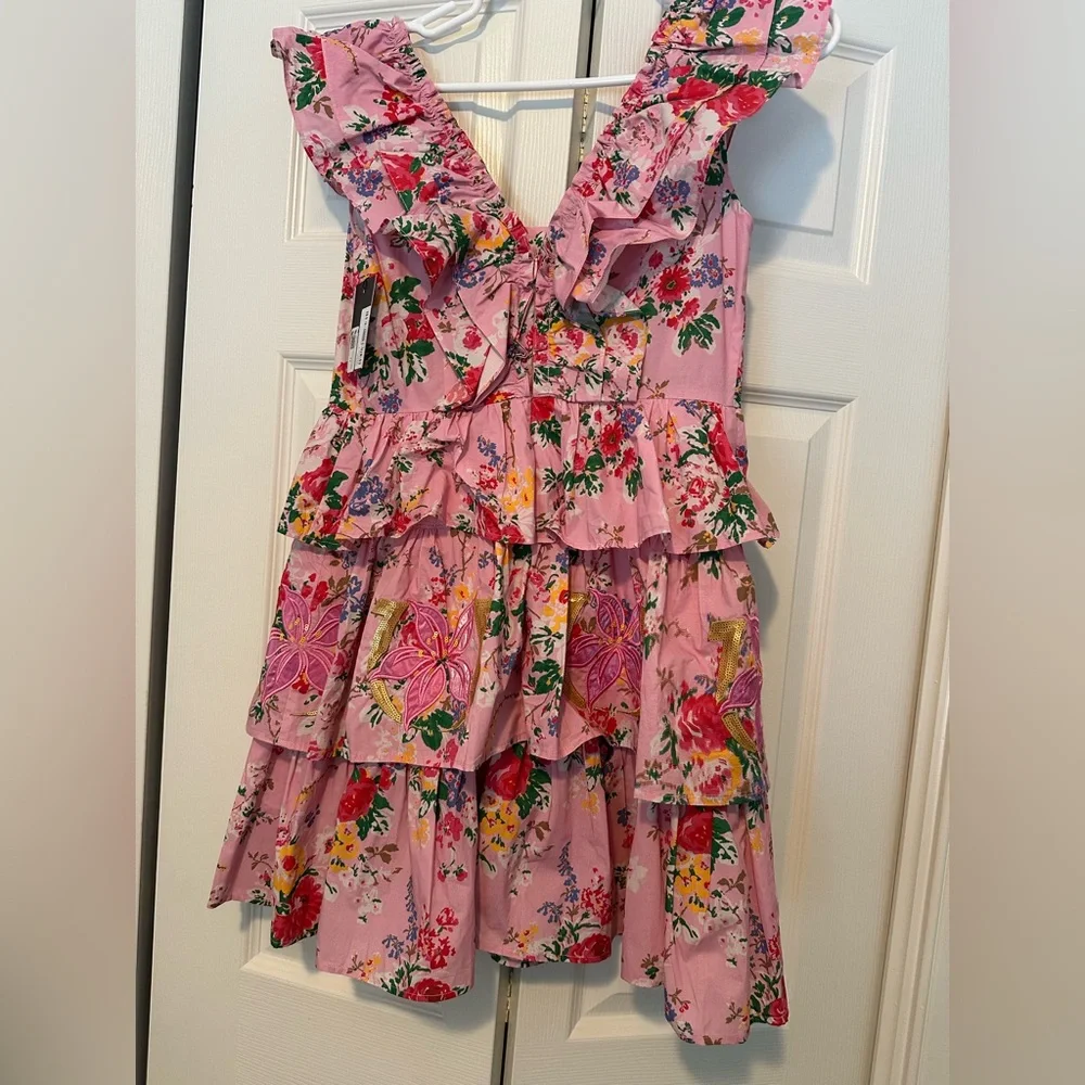 NWT Laura Ashley Pink Floral Ruffle Kentucky Derby Mini Dress - Picture 6 of 10